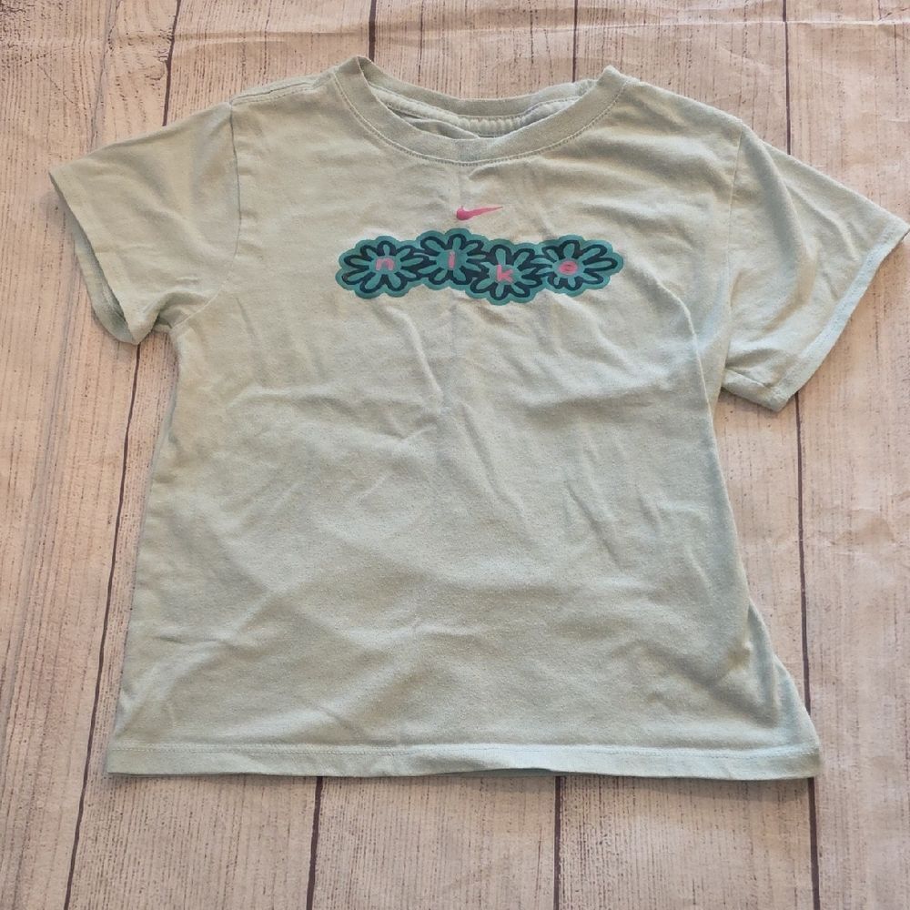 Nike Kids Mint Green T-Shirt with Floral Design
